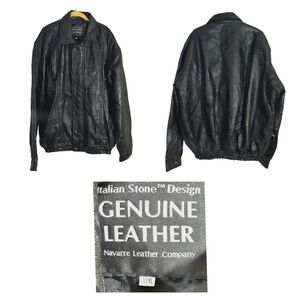 Italian Stone Design Genuine Leather Jacket - Black